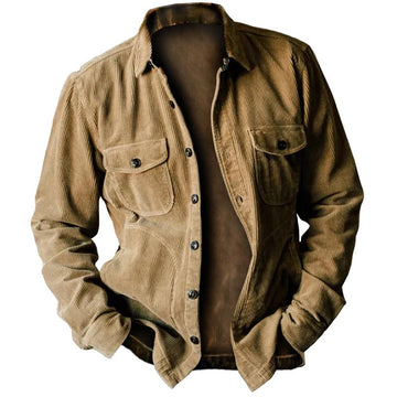 Men's Vintage Corduroy Cat-Eye Button-Down Shirt Jacket